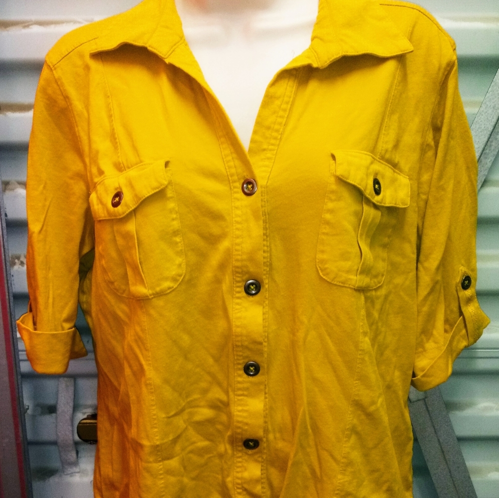 Mustard button down top